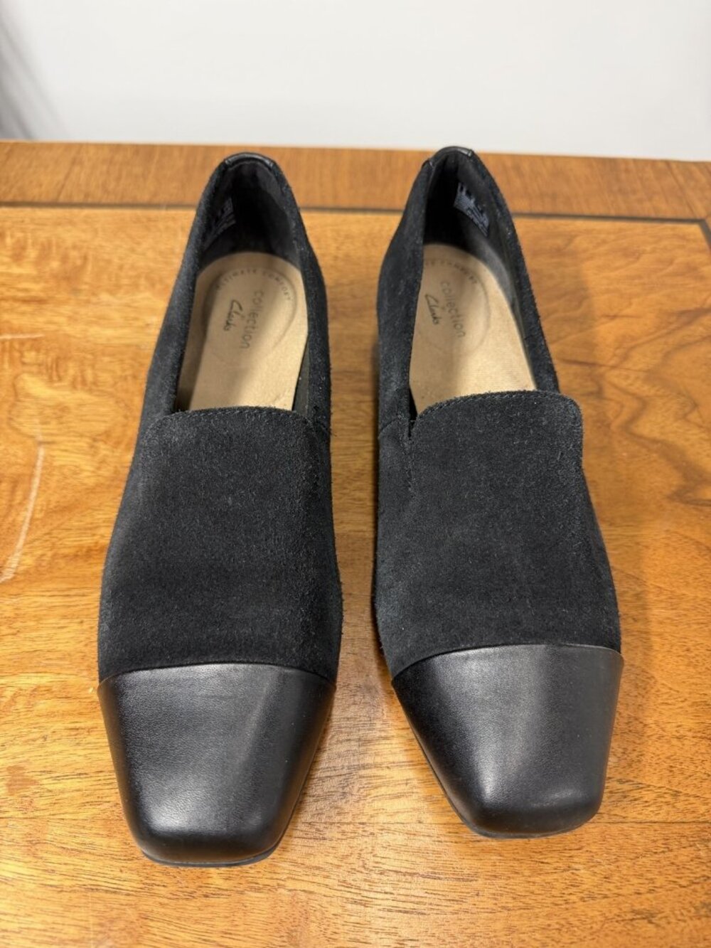 Clarks Women’s 7.5 Tilmont Step Loafers Black Suede Slip On Cap Toe‎ Dress Shoes